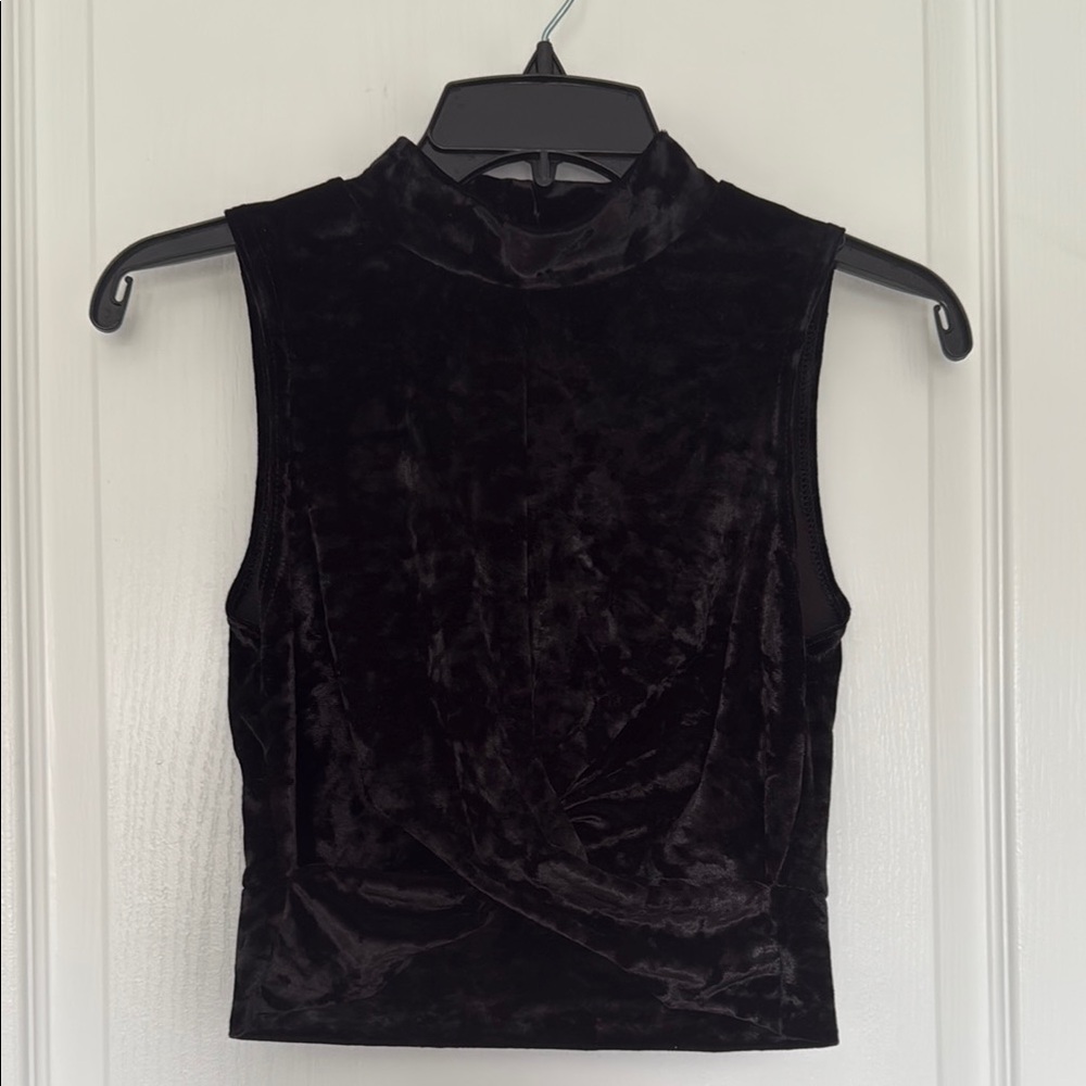 Topshop Twist Black Crop Tank Top with Mandarin Collar